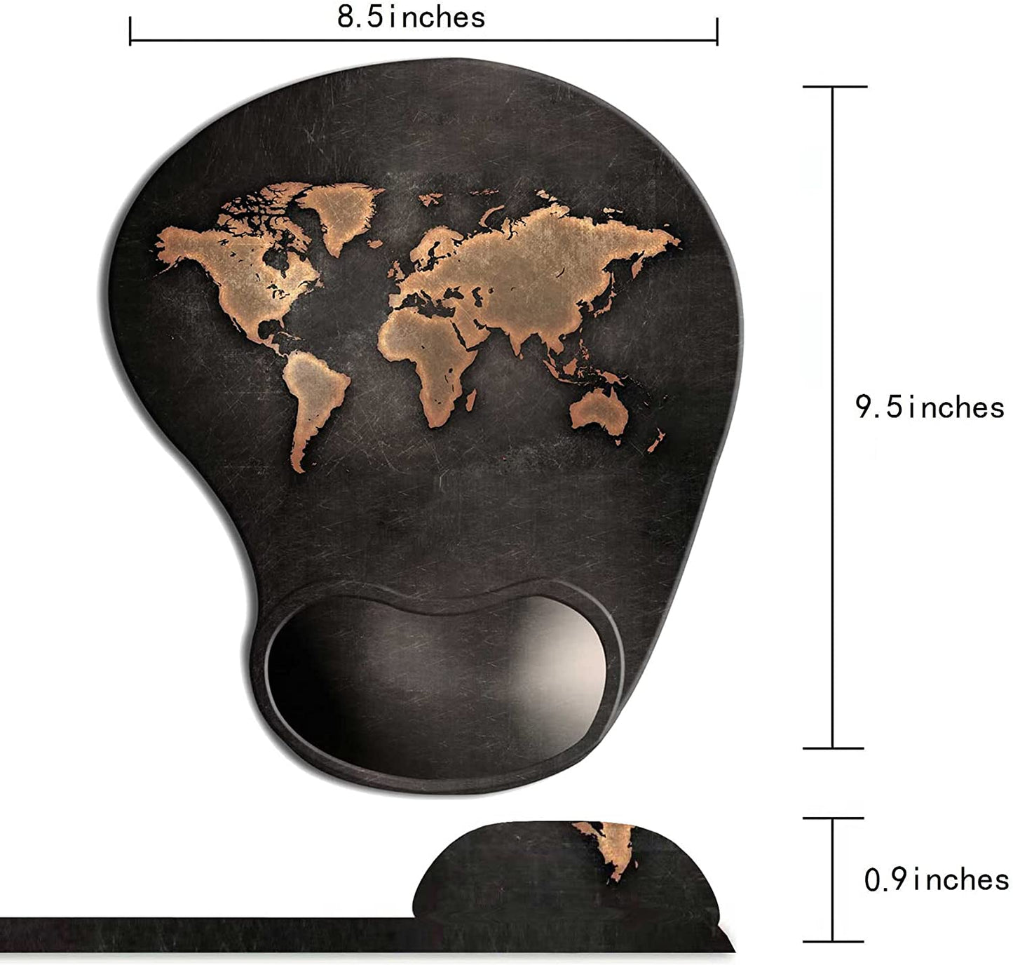 Mouse Pad Wrist Support,Mousepad with Wrist Rest,Gaming Mouse Pad with Non-Slip PU Base for Computer Desk Accessories Black World Map Ergonomic Mouse Pad