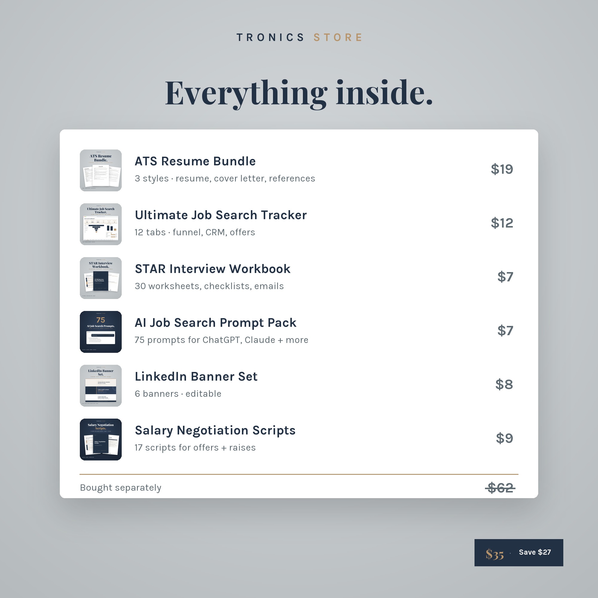 Everything in the job search bundle with individual values totalling $62, for $35