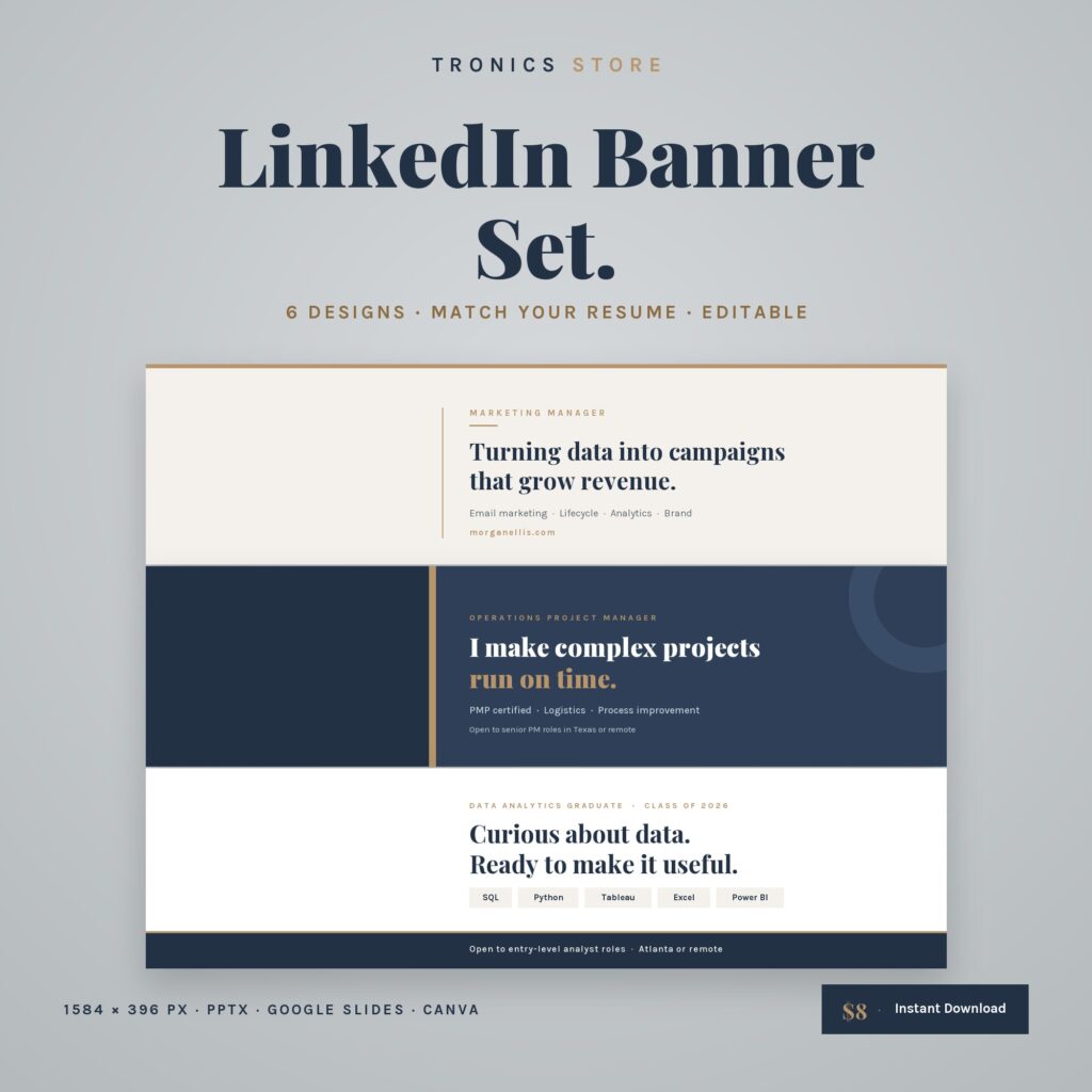 LinkedIn Banner Set cover showing three professional LinkedIn background banners in classic, modern and graduate styles