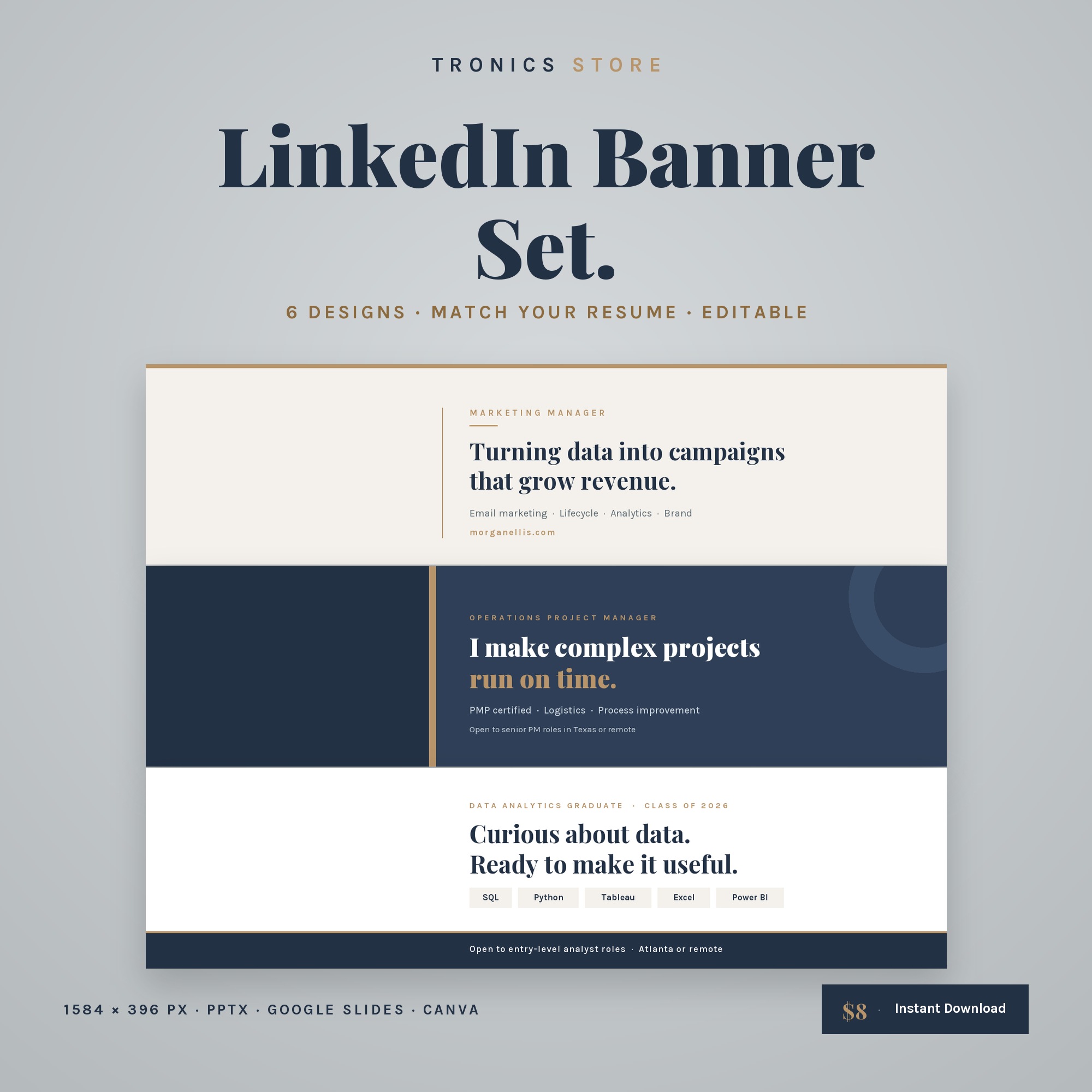 LinkedIn Banner Set cover showing three professional LinkedIn background banners in classic, modern and graduate styles