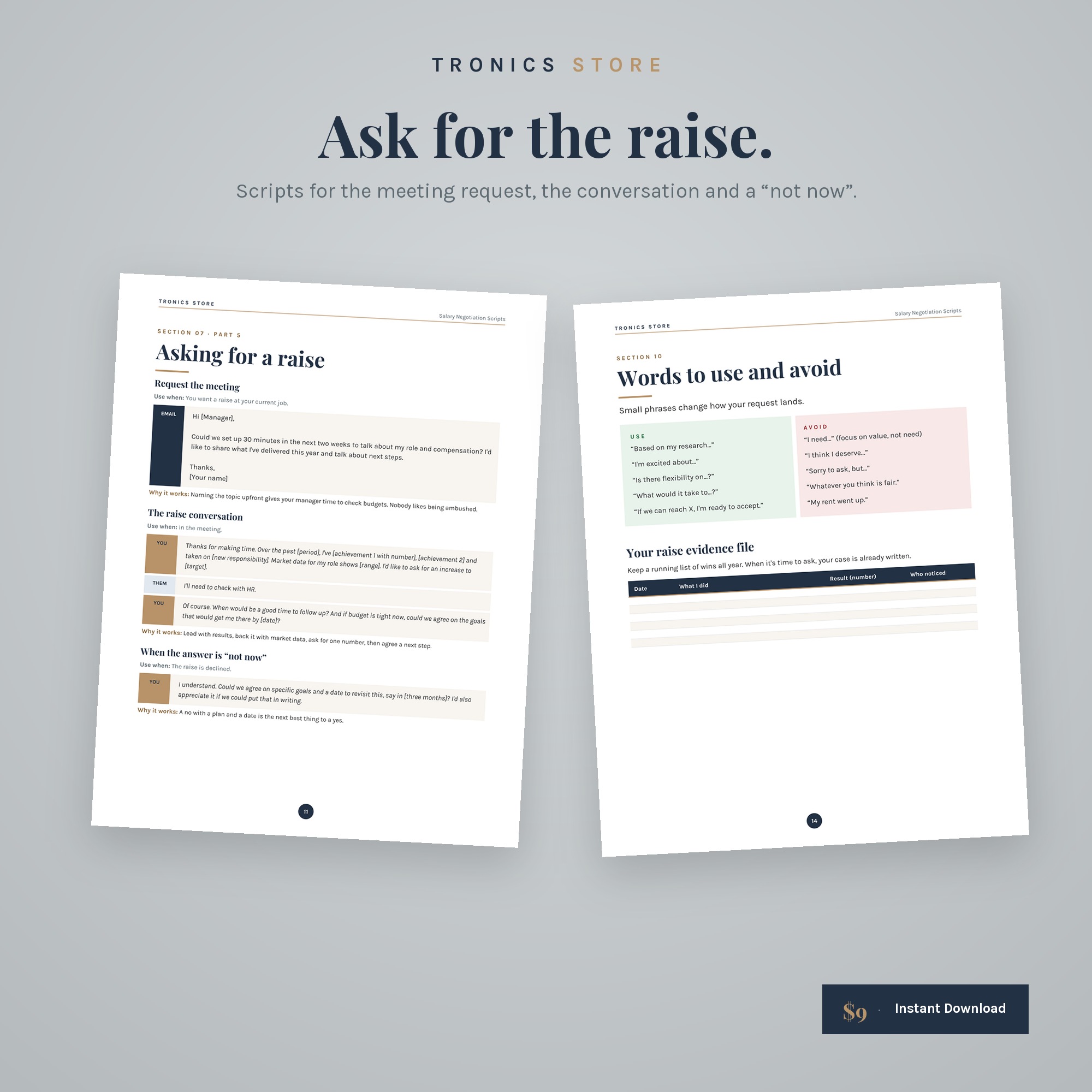 Pages from the raise playbook and the words-to-use-and-avoid guide